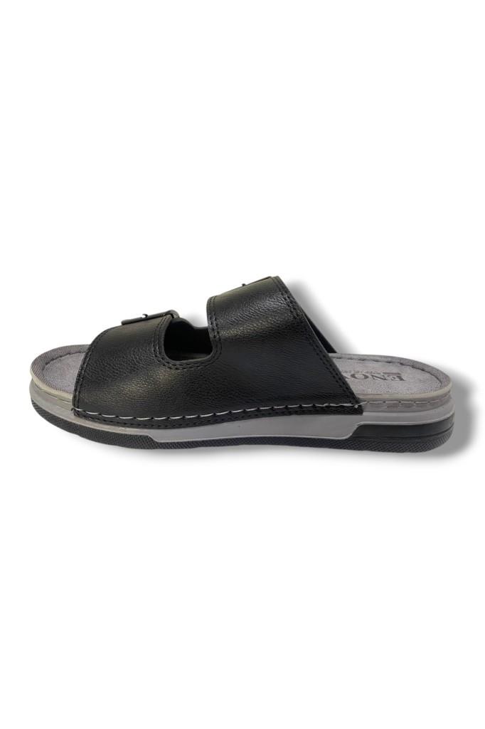 Enova M253-0202-25 Deri Anatomik Soft Çift Bant Erkek Terlik