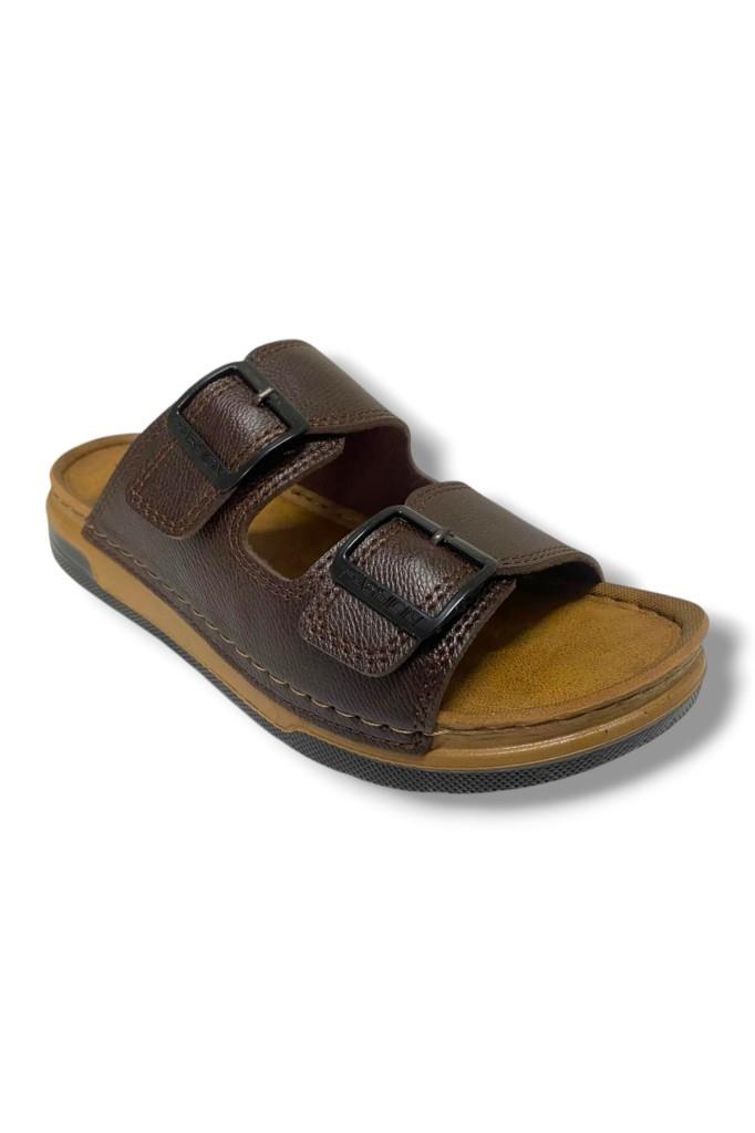 Enova M253-0202-25 Deri Anatomik Soft Çift Bant Erkek Terlik