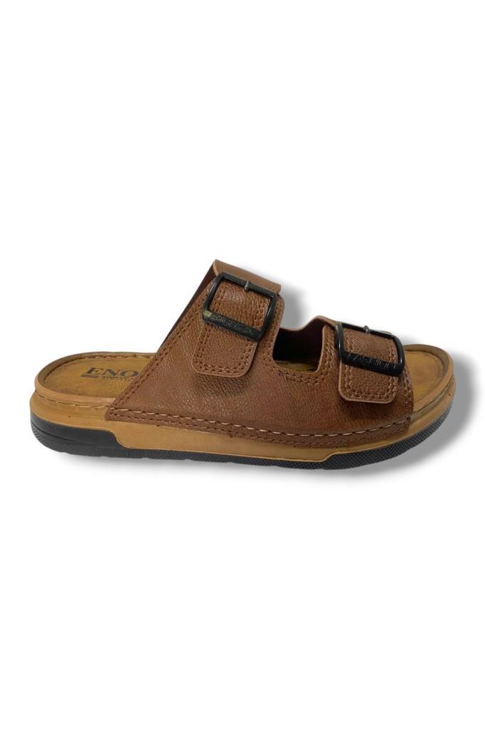 Enova M253-0202-25 Deri Anatomik Soft Çift Bant Erkek Terlik