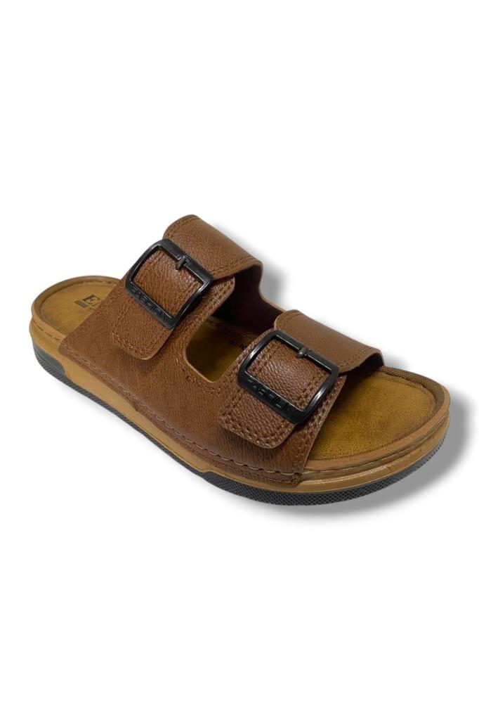 Enova M253-0202-25 Deri Anatomik Soft Çift Bant Erkek Terlik