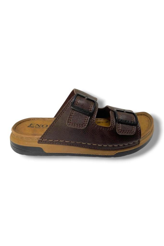 Enova M253-0202-25 Deri Anatomik Soft Çift Bant Erkek Terlik