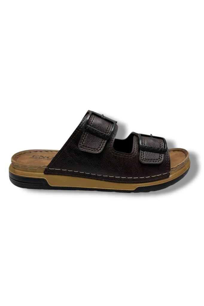 Enova M253-0202-26 Deri Anatomik Soft Çift Bant Erkek Terlik