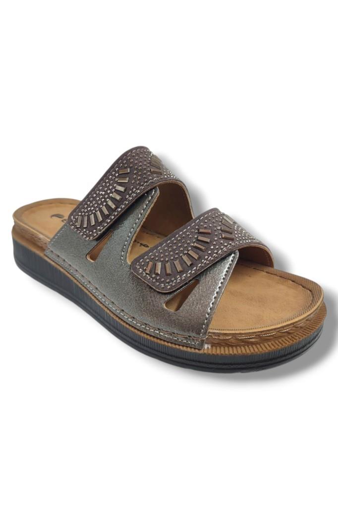 Enova M3-25 Anatomik Taşlı Çift Bant Cırtlı Kadın Terlik