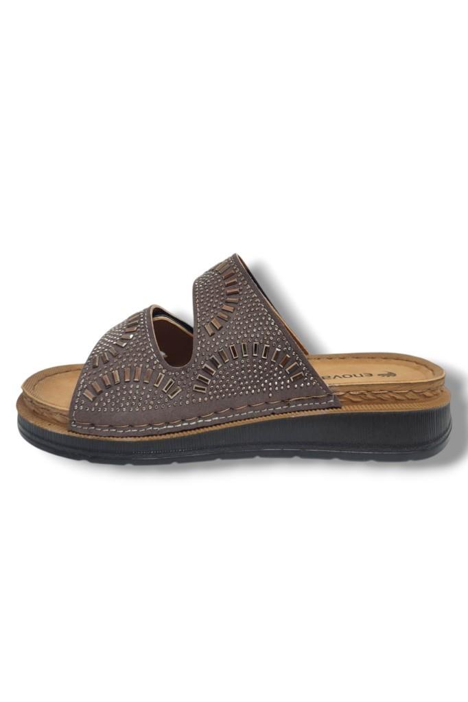 Enova M3-25 Anatomik Taşlı Çift Bant Cırtlı Kadın Terlik