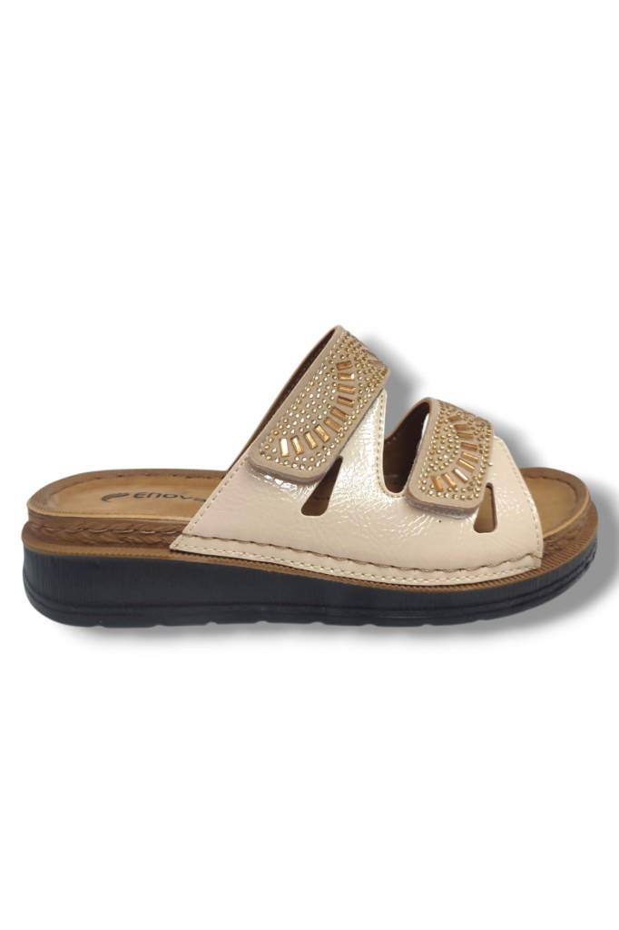 Enova M3-25 Anatomik Taşlı Çift Bant Cırtlı Kadın Terlik