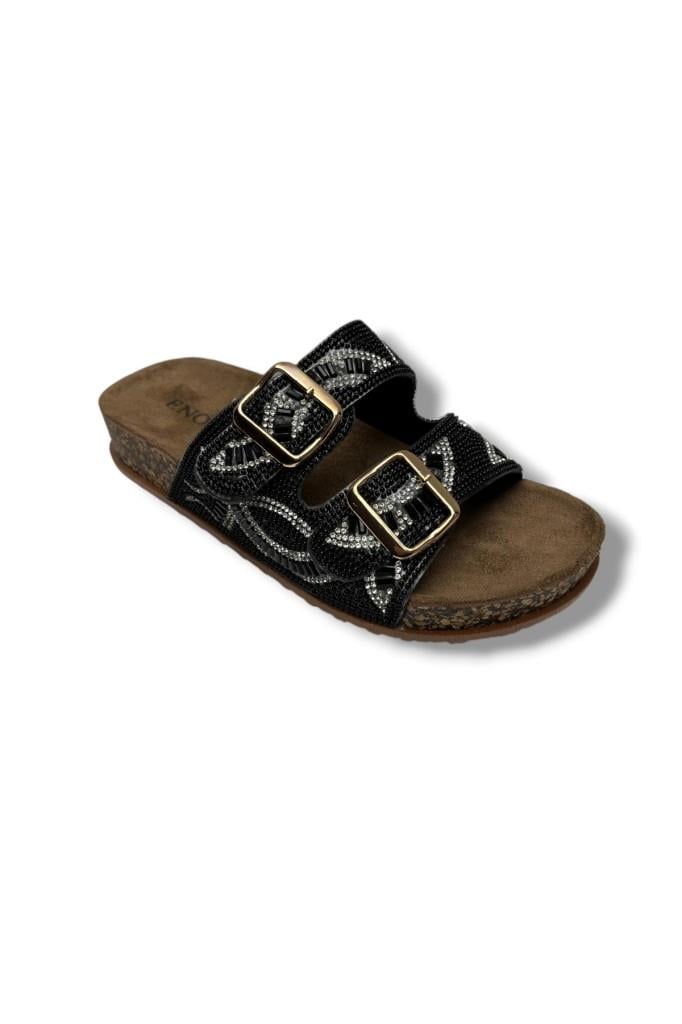 Enova Z183-26 Anatomik Taban Taşlı Çift Tokalı Kadın Terlik