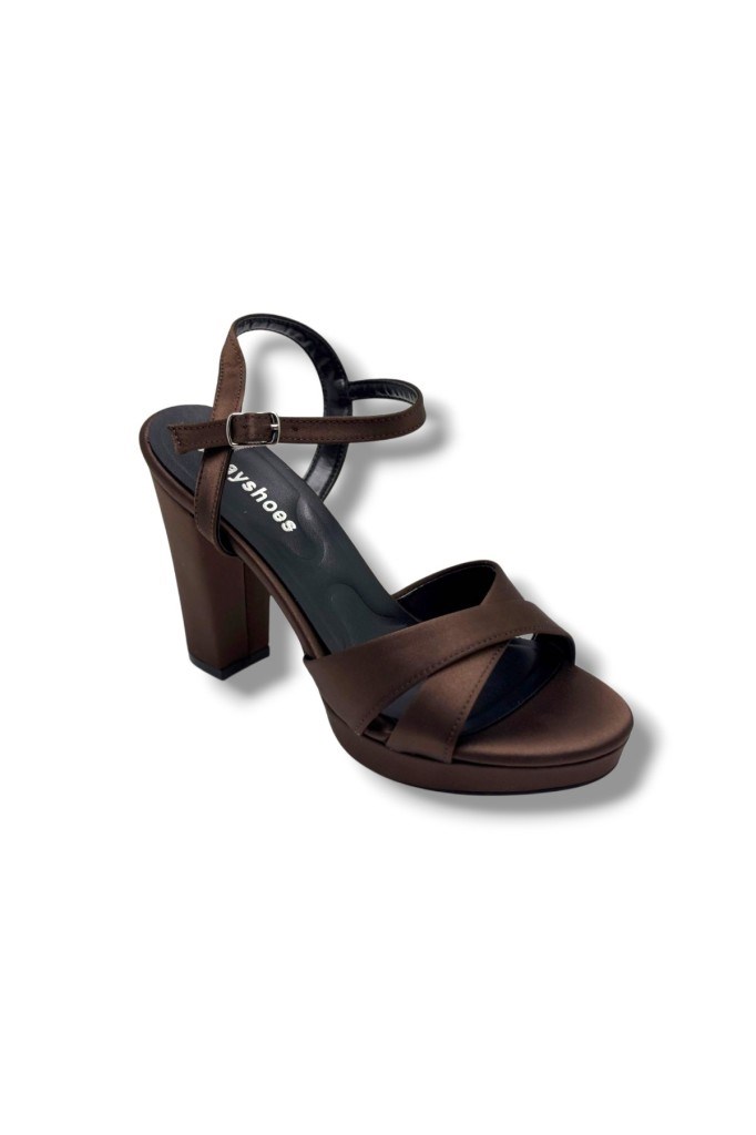 Erbay 308-26 Parlak Saten Çapraz Bant Kalın Topuk Kadın Sandalet(11cm)