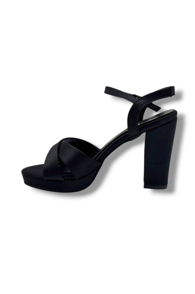 Erbay 308-26 Parlak Saten Çapraz Bant Kalın Topuk Kadın Sandalet(11cm)