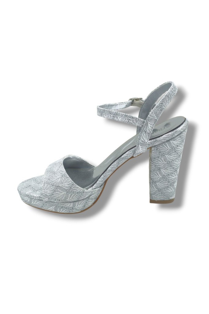 Erbay 321-26 Simli İşlemeli Saten Tek Bant Kalın Topuk Kadın Sandalet(11cm)