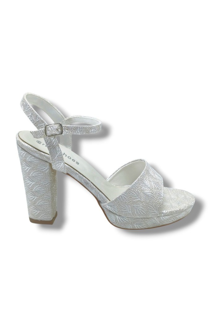 Erbay 321-26 Simli İşlemeli Saten Tek Bant Kalın Topuk Kadın Sandalet(11cm)
