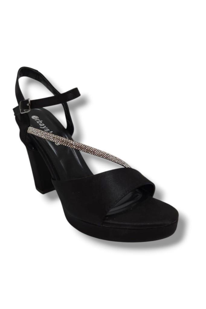 Erbay 341-25 Saten Şerit Taşlı Yüksek Topuk Kadın Sandalet