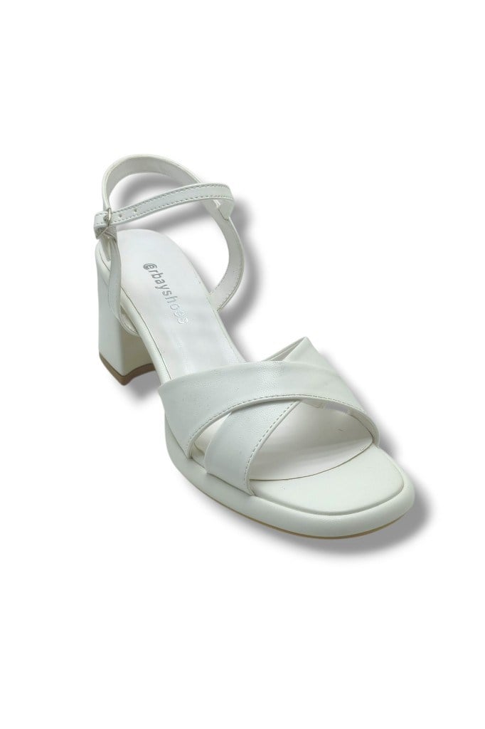Erbay 405-26 Cilt Deri Çapraz Bant Kalın Topuk Kadın Sandalet 41-42(7cm)
