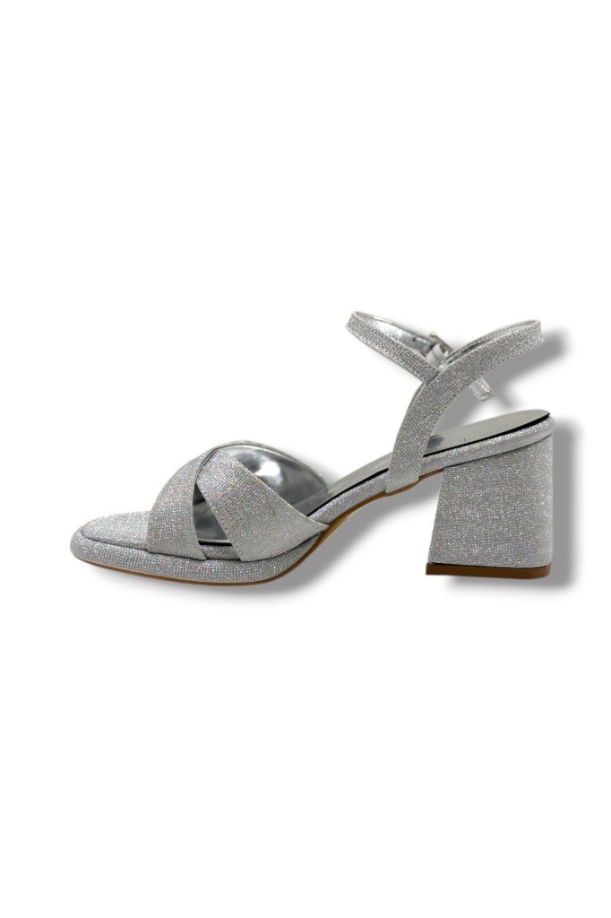 Erbay 405-26 Simli Çupra Kumaş Çapraz Bant Kalın Topuk Kadın Sandalet(7cm)