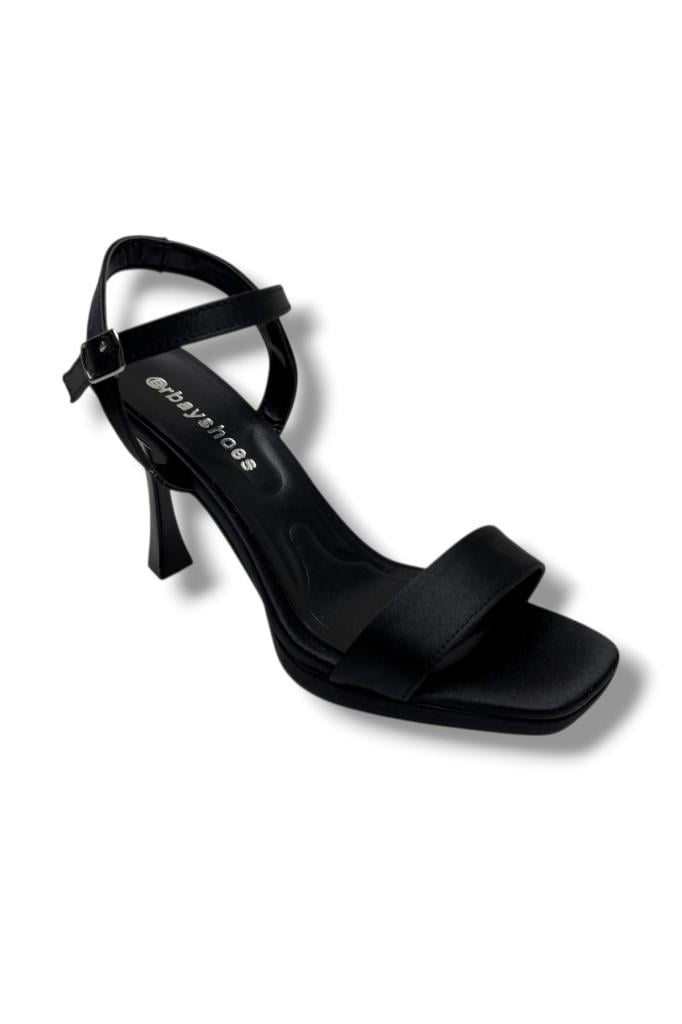 Erbay 600-26 Parlak Saten Tek Bant Orta Topuk Kadın Sandalet(10cm)