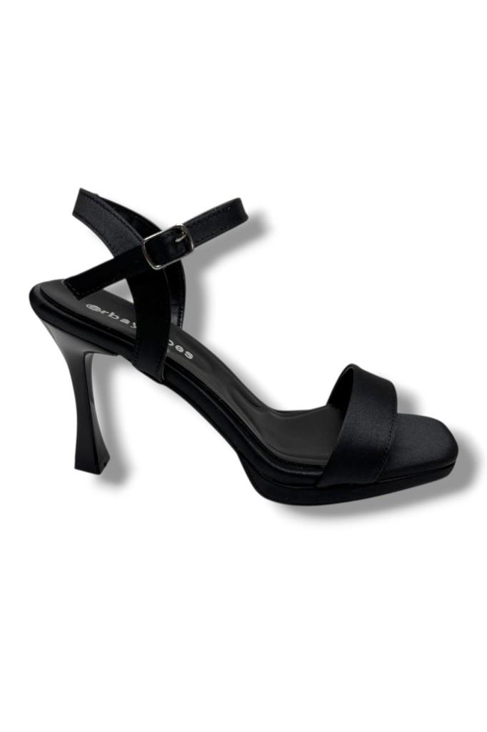 Erbay 600-26 Parlak Saten Tek Bant Orta Topuk Kadın Sandalet(10cm)