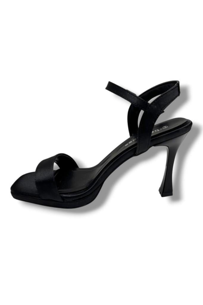 Erbay 600-26 Parlak Saten Tek Bant Orta Topuk Kadın Sandalet(10cm)