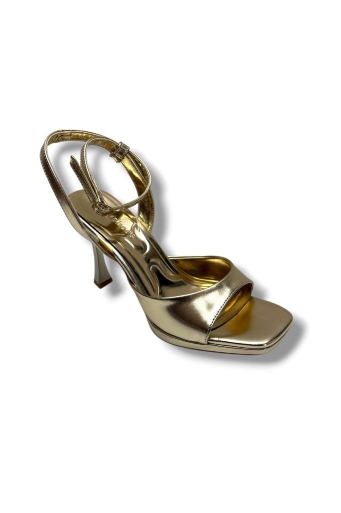 Erbay 603-26 Parlak Simli Deri Tek Bant Topuklu Kadın Sandalet (10cm)