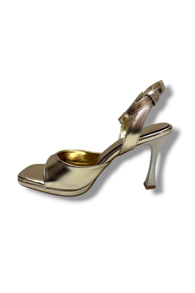 Erbay 603-26 Parlak Simli Deri Tek Bant Topuklu Kadın Sandalet (10cm)