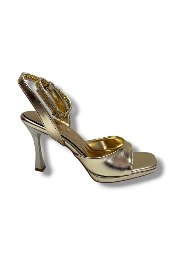 Erbay 603-26 Parlak Simli Deri Tek Bant Topuklu Kadın Sandalet (10cm)