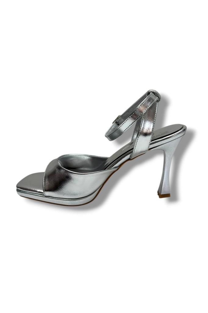 Erbay 603-26 Parlak Simli Deri Tek Bant Topuklu Kadın Sandalet (10cm)