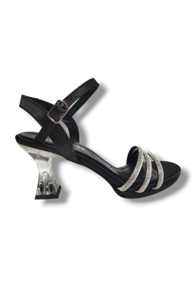 Erbay 84-25 Deri Taşlı Şeffaf Topuk Anatomik Kadın Sandalet