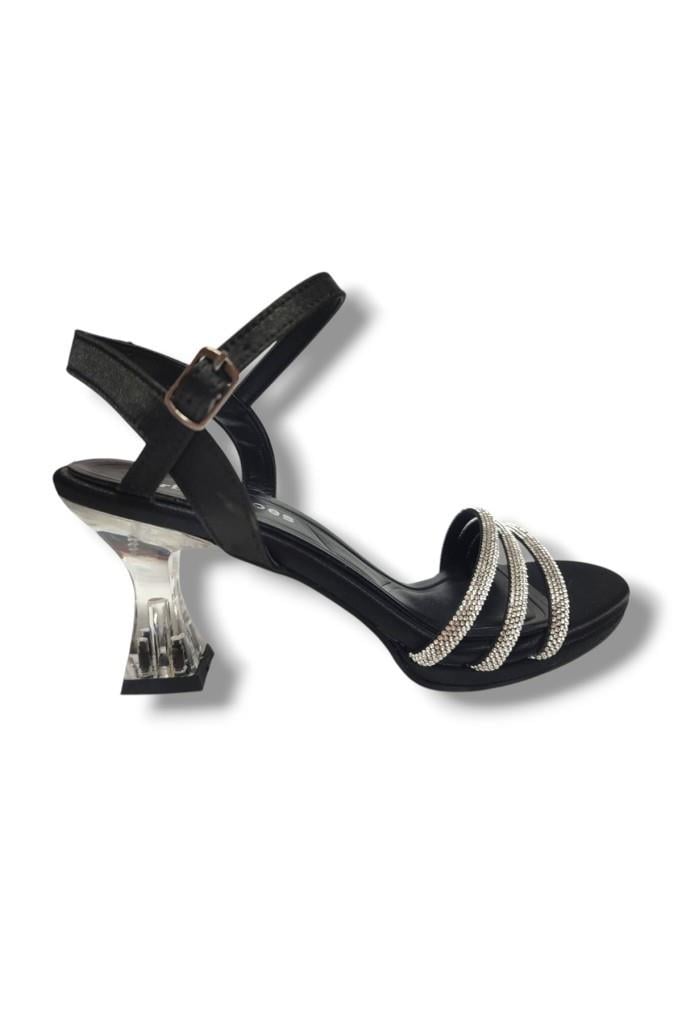 Erbay 84-25 Deri Taşlı Şeffaf Topuk Anatomik Kadın Sandalet