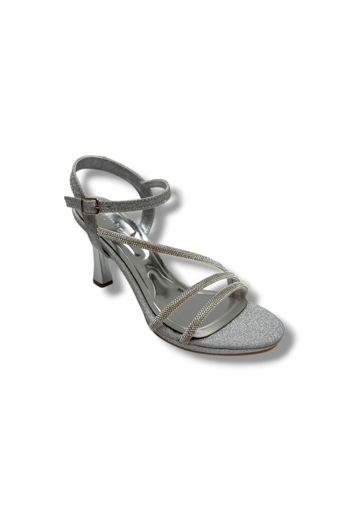 Erbay 88-26 Simli Şerit Bant Taşlı İnce Topuk Kadın Sandalet