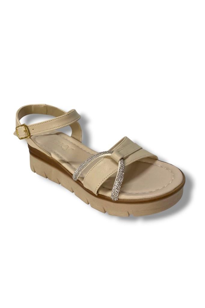 Fancy 2005-25 Deri Yanları Açık Dolgu Topuk Kadın Sandalet