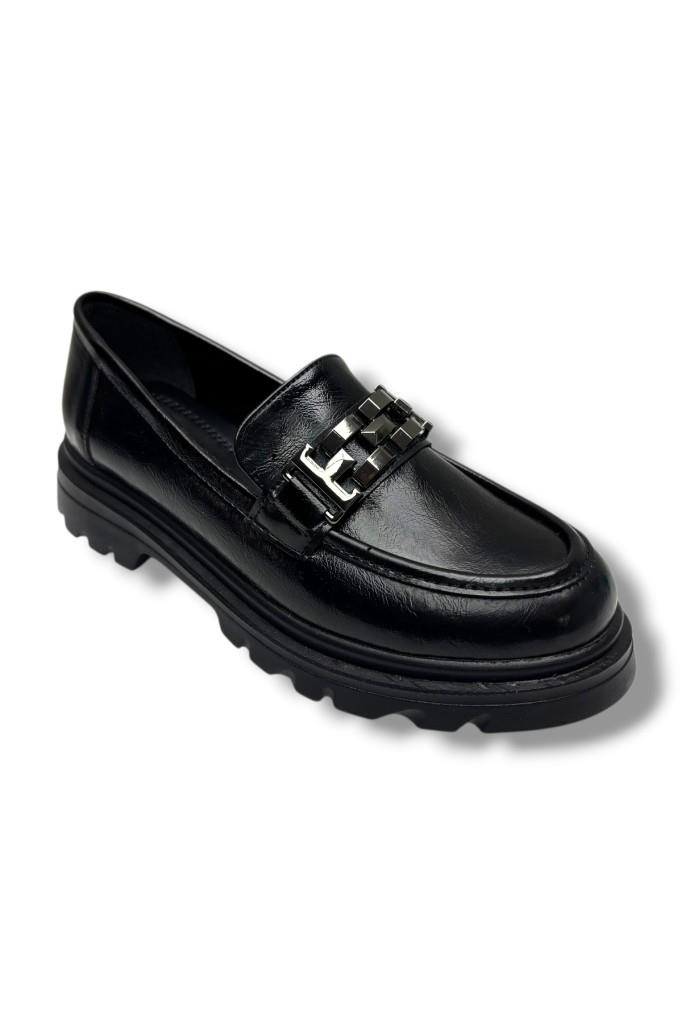 Fancy 801-26 Kırışık Rugan Deri Loafer Tokalı Anatomik Kadın Ayakkabı