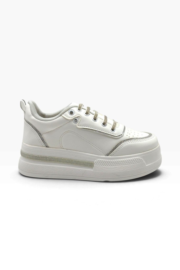 Flet 319-26 Cilt Deri Simli Gölgeli Anatomik Dolgu Taban Kadın Sneaker