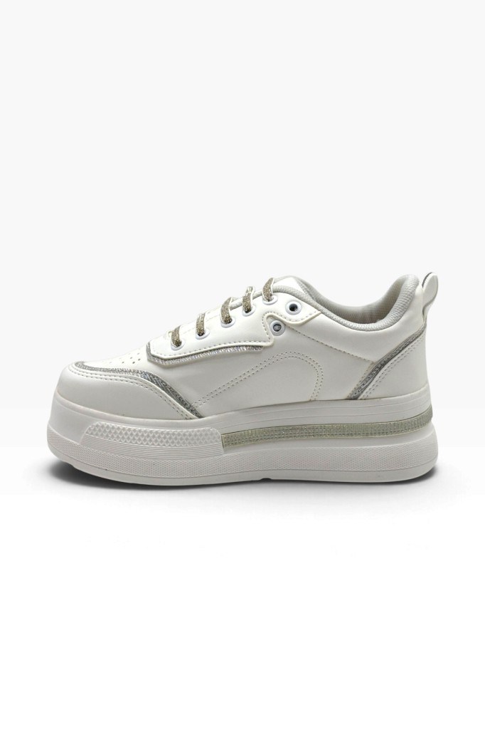 Flet 319-26 Cilt Deri Simli Gölgeli Anatomik Dolgu Taban Kadın Sneaker