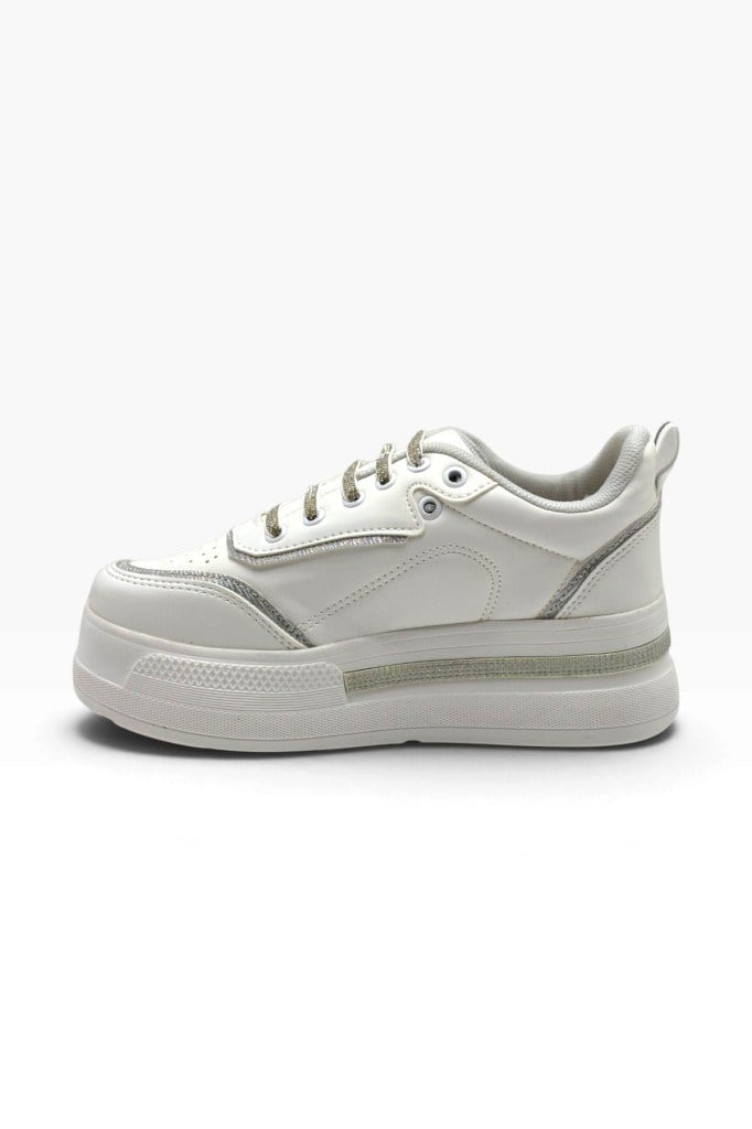 Flet 319-26 Cilt Deri Simli Gölgeli Anatomik Dolgu Taban Kadın Sneaker