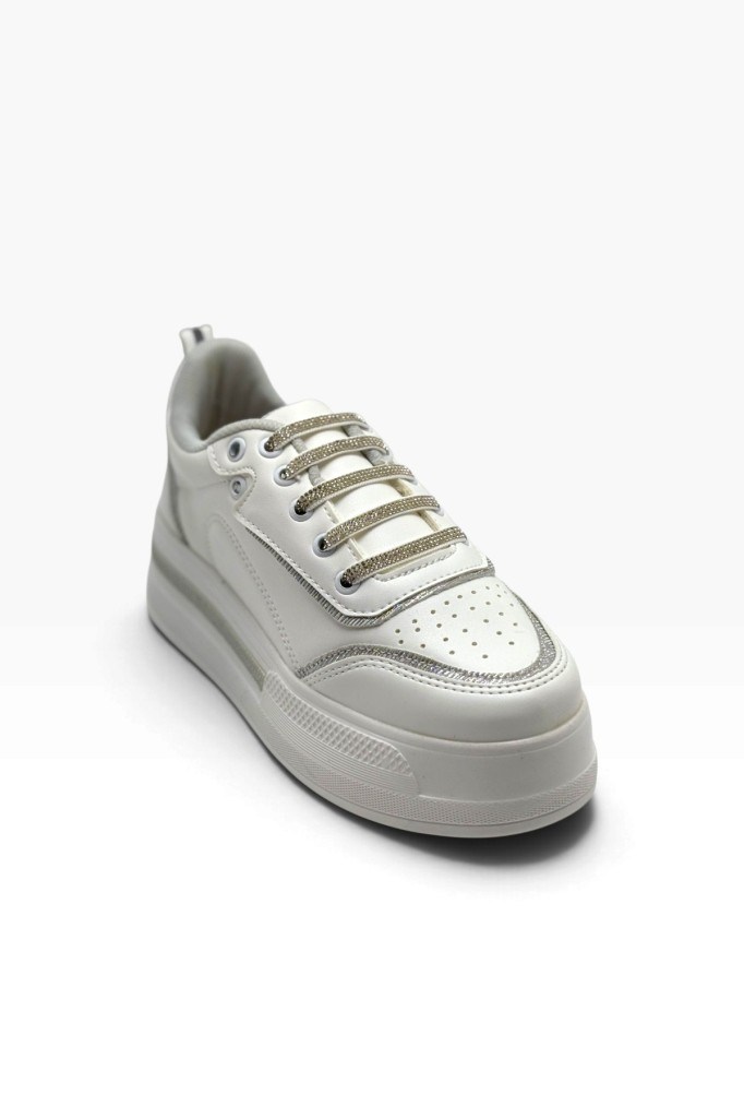 Flet 319-26 Cilt Deri Simli Gölgeli Anatomik Dolgu Taban Kadın Sneaker