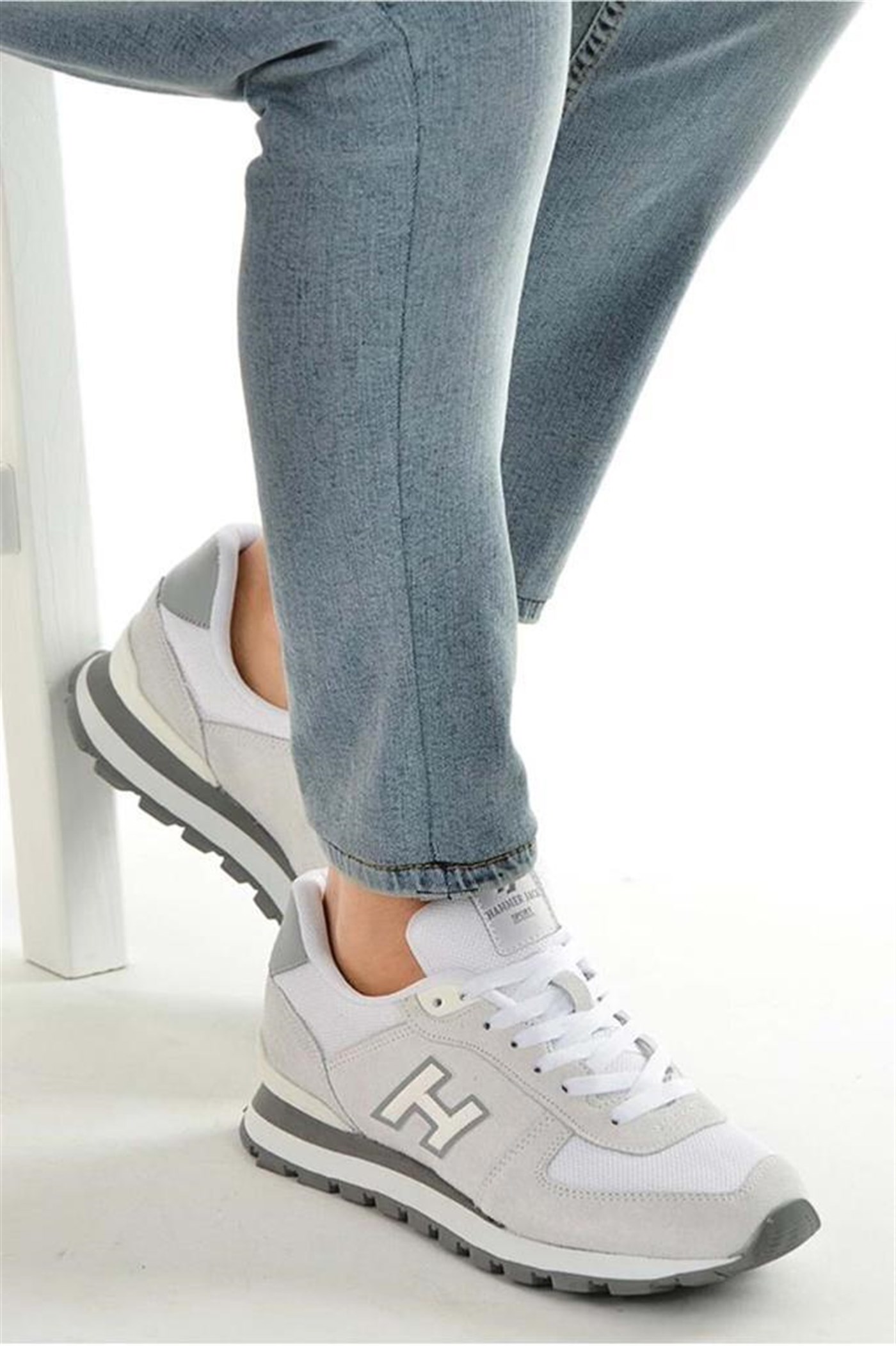 Hammer Jack 19250-M Peru Hakiki Deri Sneakers Ayakkabı Beyaz Puruty Grı