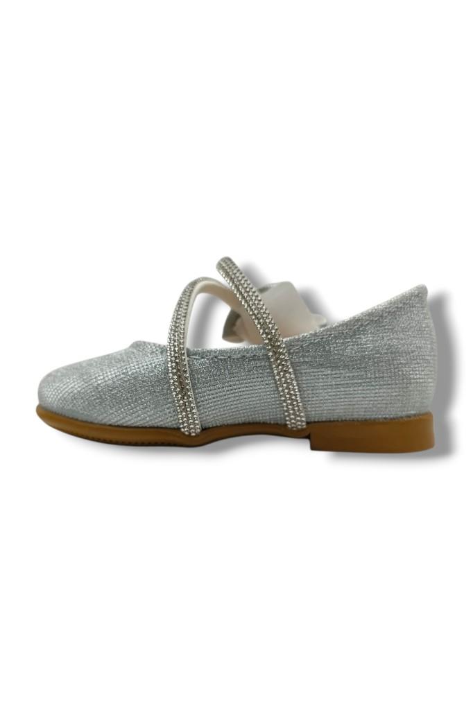 İremsu 7050-26 Simli Deri Taşlı Çift Bantlı Kız Çocuk Babet 21-25