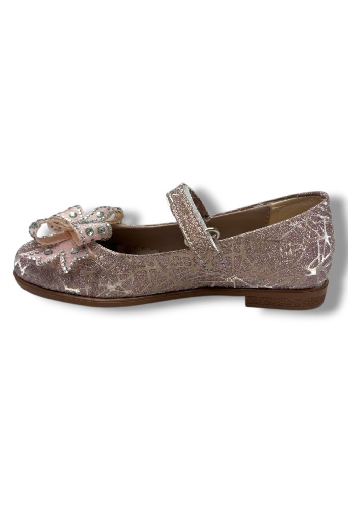 İremsu 7053-26 Simli SatenTaşlı Kurdeleli Tek Bantlı Kız Çocuk Babet 26-30