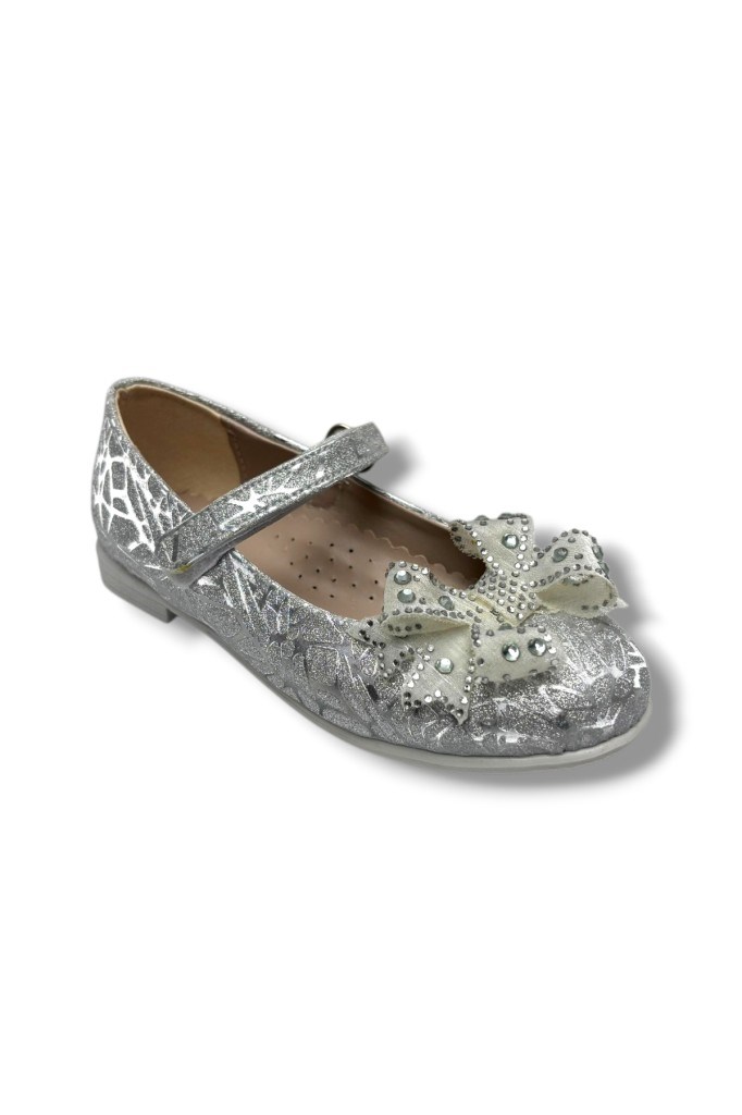 İremsu 7053-26 Simli SatenTaşlı Kurdeleli Tek Bantlı Kız Çocuk Babet 26-30