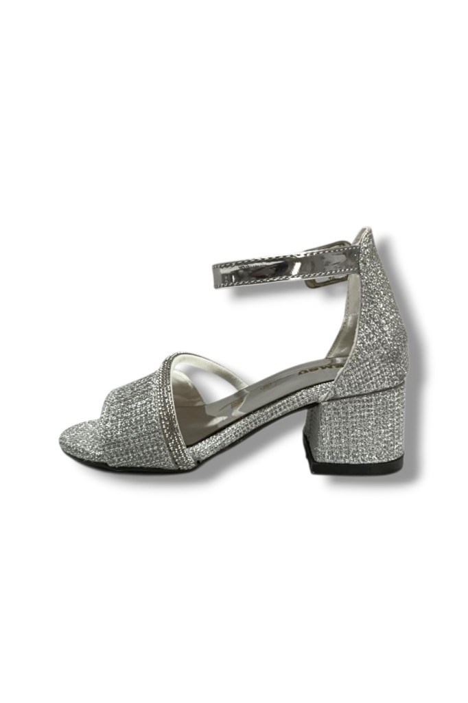 İremsu 7656-26 Simli Şerit Taşlı Topuklu Kız Çocuk Sandalet