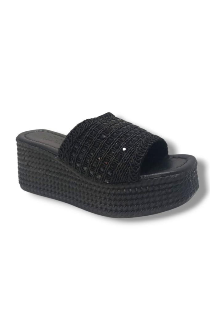 İremsu 788-25 Örgü Taşlı Anatomik Dolgu Topuk Kadın Terlik