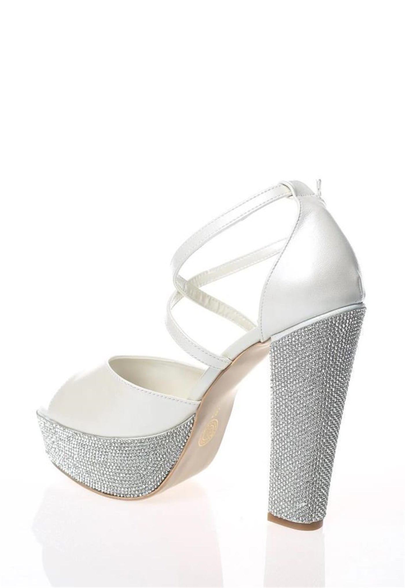 Jena 6261 Platform Topuklu Deri Taşlı Kadın Abiye Sandalet