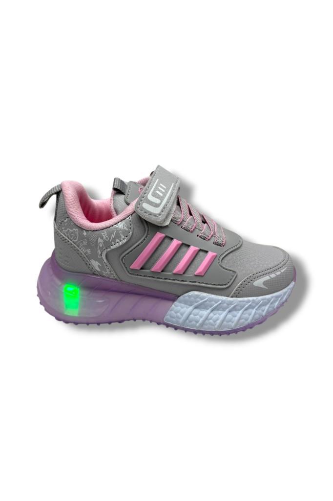 Lafonten 748-P-26 Cilt Deri Anatomik Cırtlı Kız Çocuk Sneaker Gri Pembe 26-30