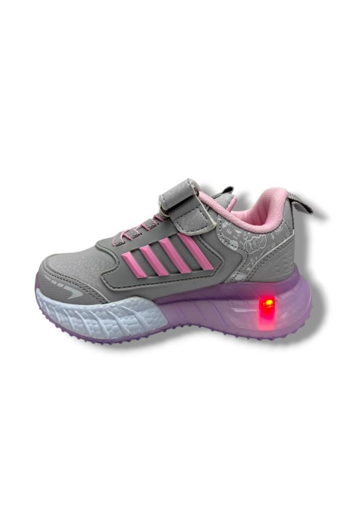Lafonten 748-P-26 Cilt Deri Anatomik Cırtlı Kız Çocuk Sneaker Gri Pembe 26-30