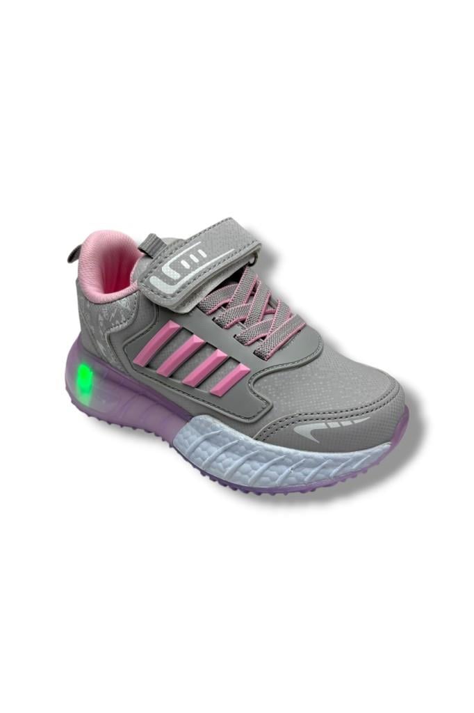 Lafonten 748-P-26 Cilt Deri Anatomik Cırtlı Kız Çocuk Sneaker Gri Pembe 26-30