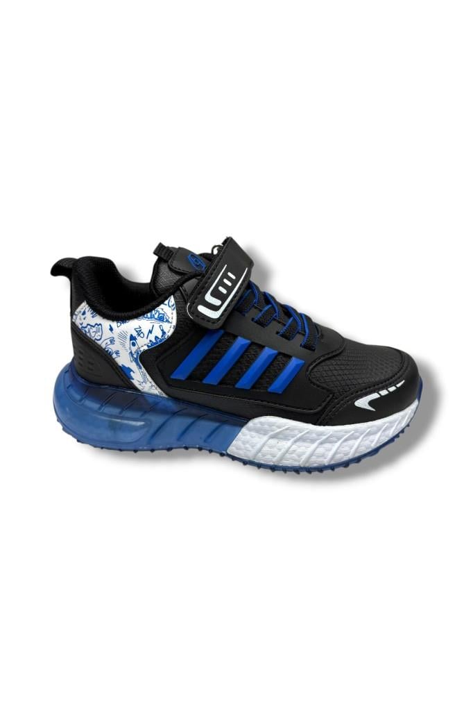 Lafonten 748F-26 Cilt Deri Anatomik Cırtlı Erkek Çocuk Sneaker Siyah Sax