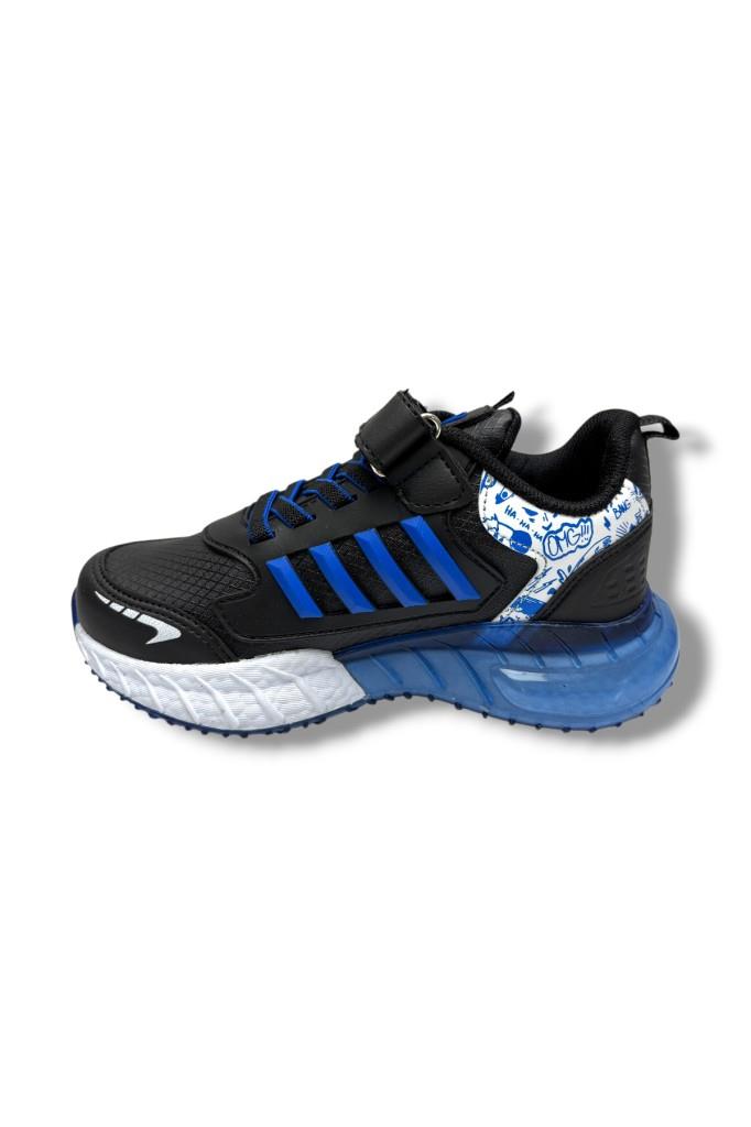 Lafonten 748F-26 Cilt Deri Anatomik Cırtlı Erkek Çocuk Sneaker Siyah Sax