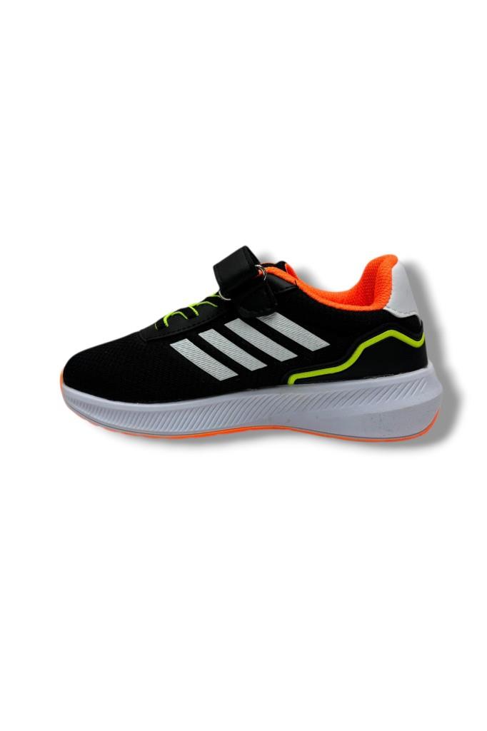 Lafonten 755-26 Anorak Deri Anatomik Cırtlı Çocuk Sneaker Siyah Beyaz Turuncu 31-35