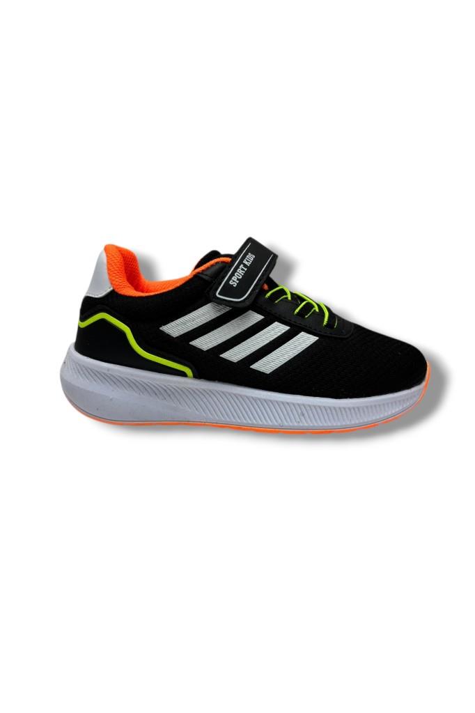 Lafonten 755-26 Anorak Deri Anatomik Cırtlı Çocuk Sneaker Siyah Beyaz Turuncu 31-35