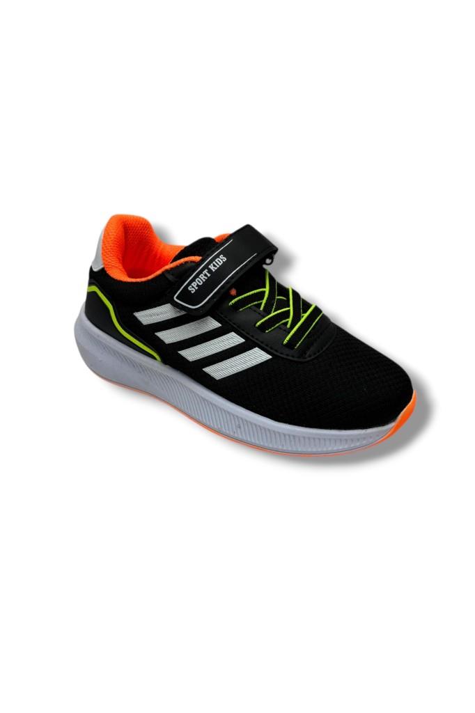 Lafonten 755-26 Anorak Deri Anatomik Cırtlı Çocuk Sneaker Siyah Beyaz Turuncu 31-35
