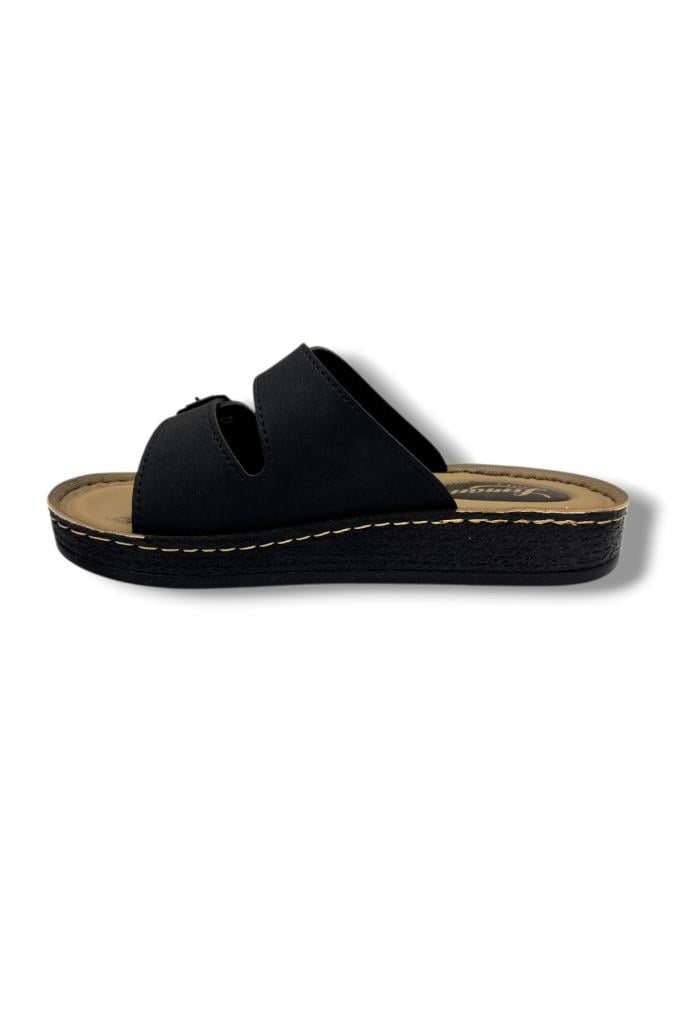 Leman 8617-26 Deri Anatomik Çift Bantli Kadın Terlik