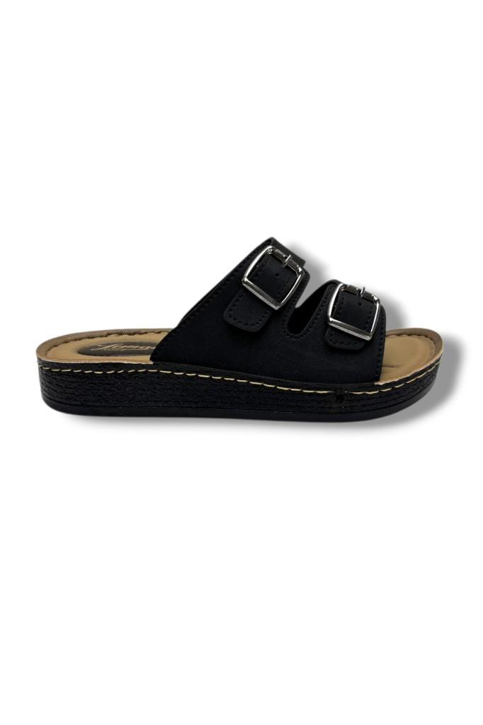 Leman 8617-26 Deri Anatomik Çift Bantli Kadın Terlik